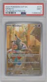 Mimikyu from the 2024 Pokemon SV set featuring a Paldean Fates Elite Trainer Box parallel graded by PSA and given an overall grade of 9.