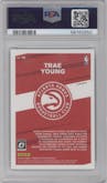 Trae Young from the 2019-20 Panini Donruss Optic set featuring a Purple parallel graded by PSA and given an overall grade of 10.