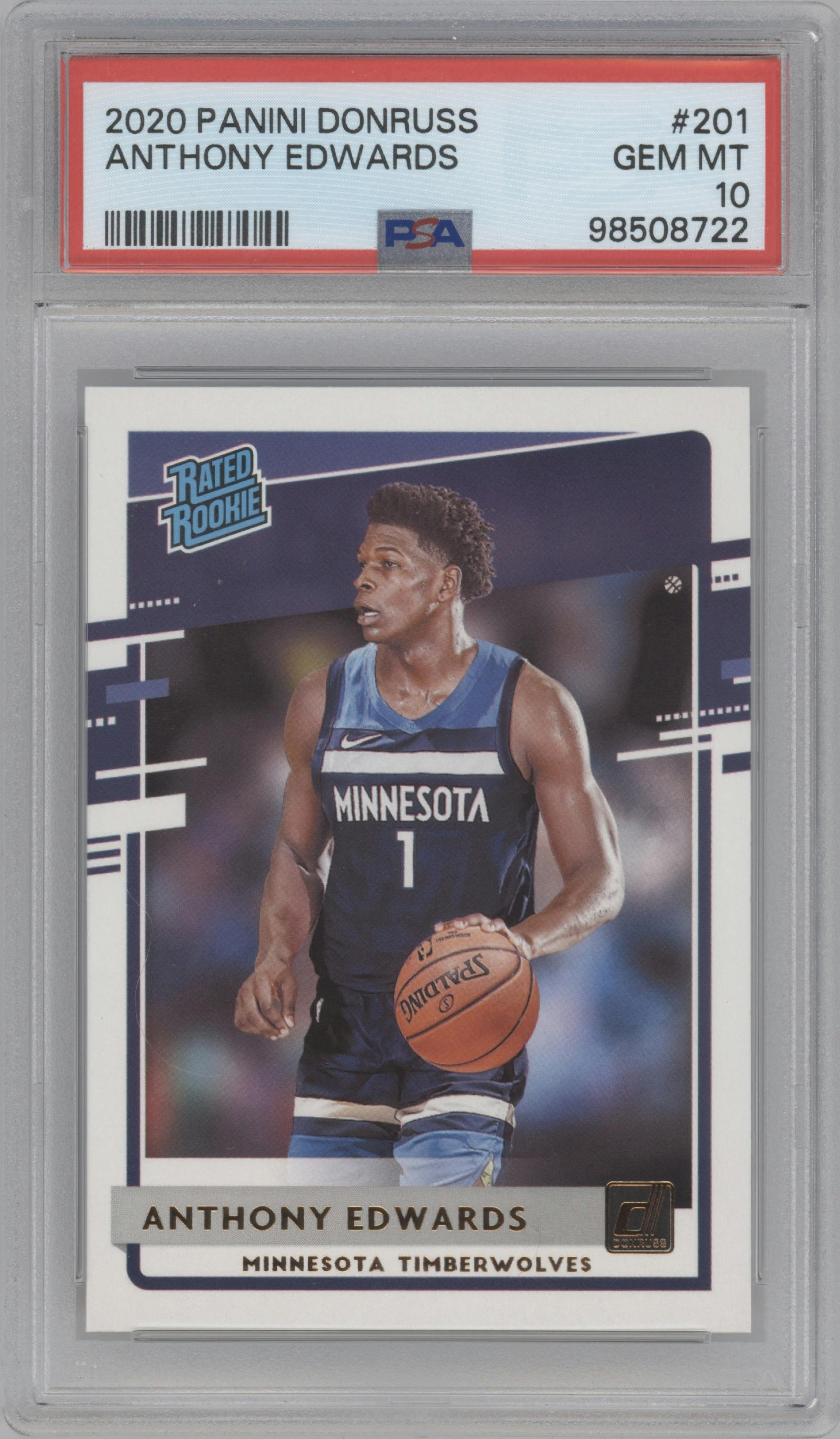 Anthony Edwards from the 2020-21 Panini Donruss set graded by PSA and given an overall grade of 10.