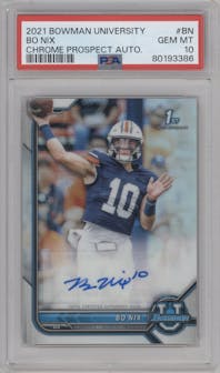 Bo Nix from the 2021-22 Bowman University set graded by PSA and given an overall grade of 10.