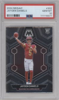 Jayden Daniels from the 2024 Panini Mosaic set graded by PSA and given an overall grade of 10.