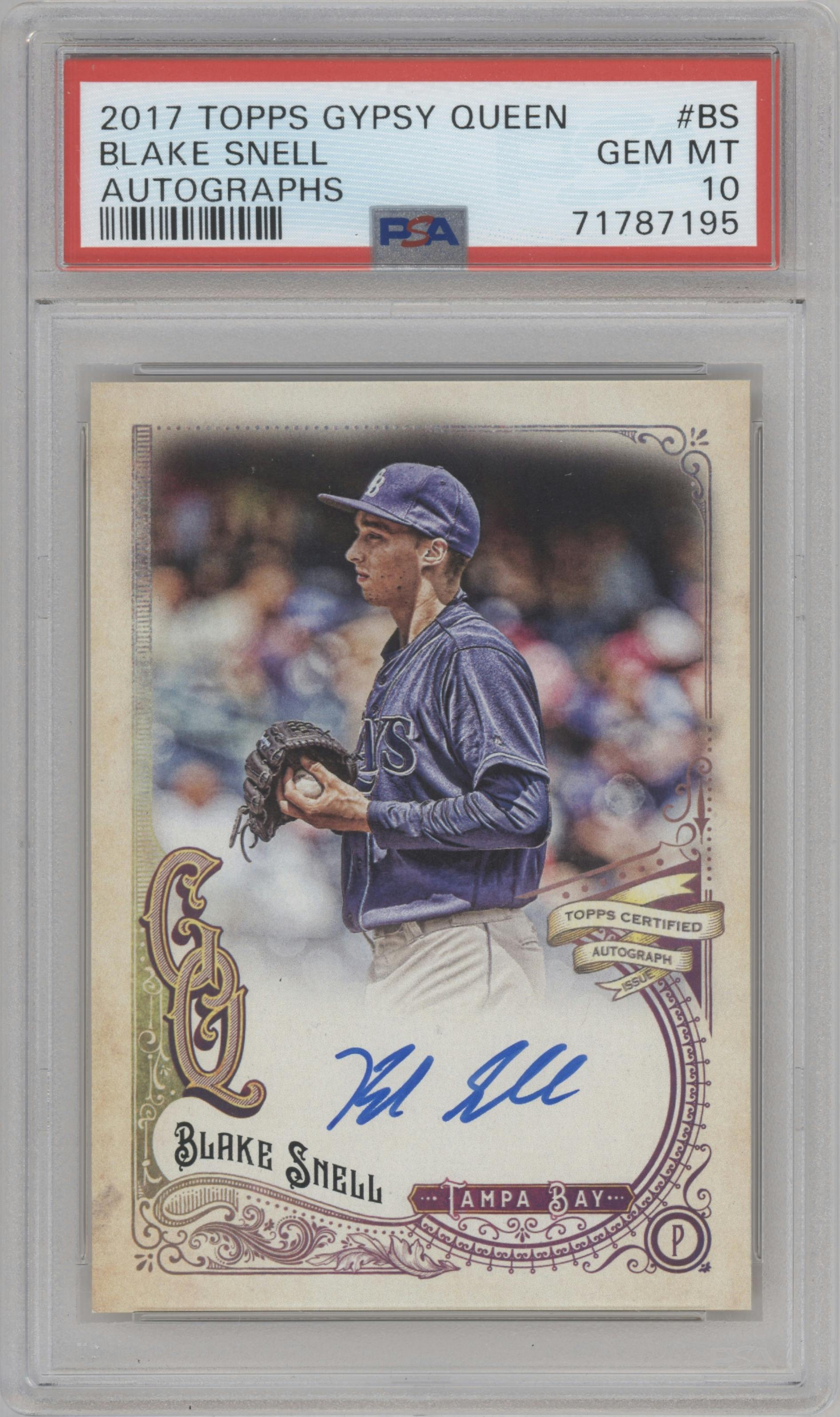 Blake Snell from the 2017 Topps Gypsy Queen set graded by PSA and given an overall grade of 10.
