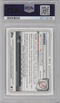 Jasson Dominguez from the 2020 Bowman 1st Edition set graded by PSA and given an overall grade of 9.