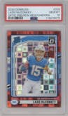 Ladd McConkey from the 2024 Donruss set featuring a Red Pandora parallel graded by PSA and given an overall grade of 10.