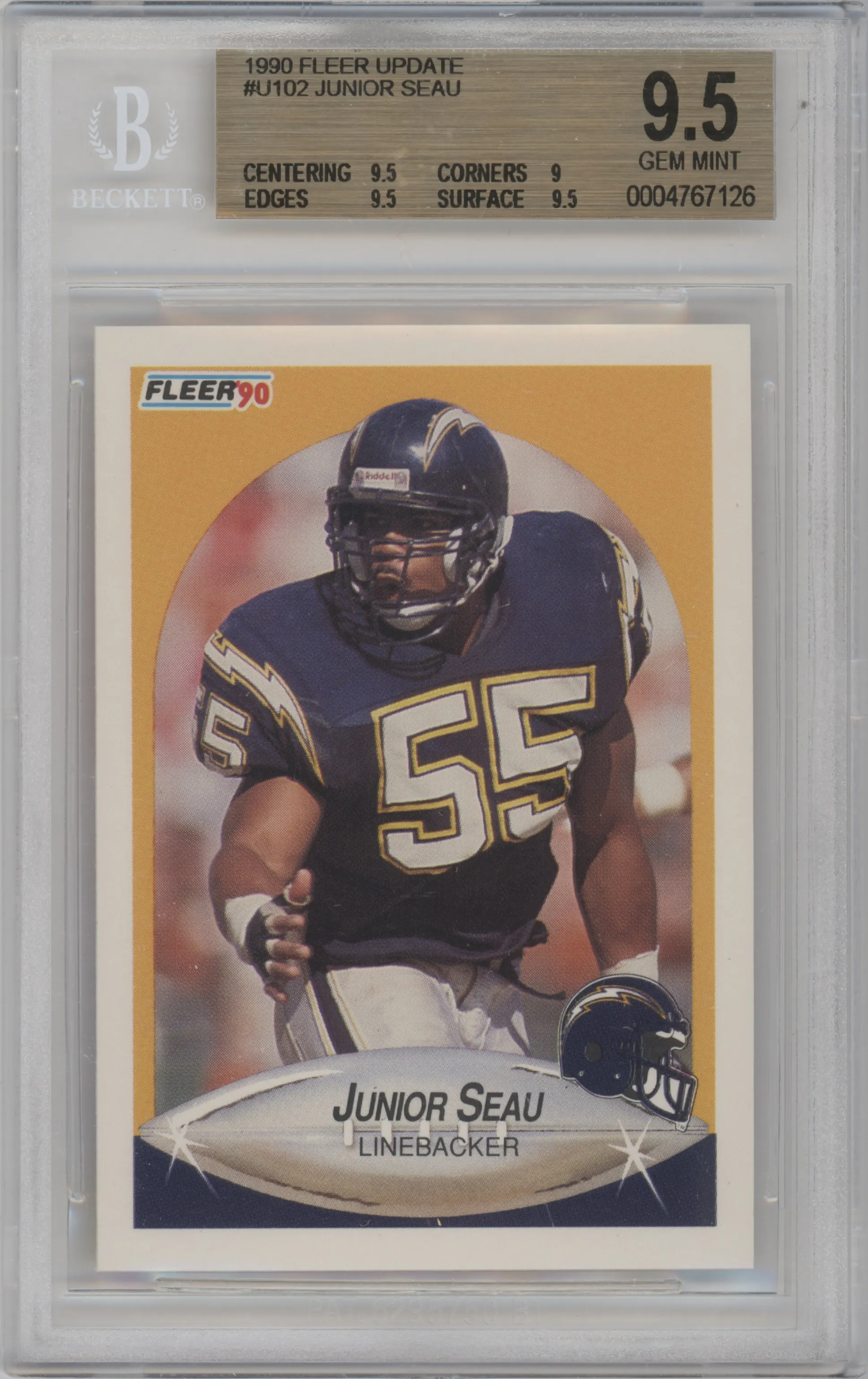 1990 Fleer Update Junior Seau BGS 9.5