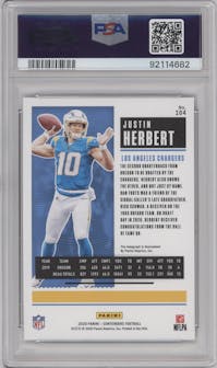 Justin Herbert from the 2020 Panini Contenders set featuring a Red Zone FOTL parallel graded by PSA and given an overall grade of 10.