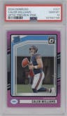 Caleb Williams from the 2024 Donruss set featuring a Pink parallel graded by PSA and given an overall grade of 10.