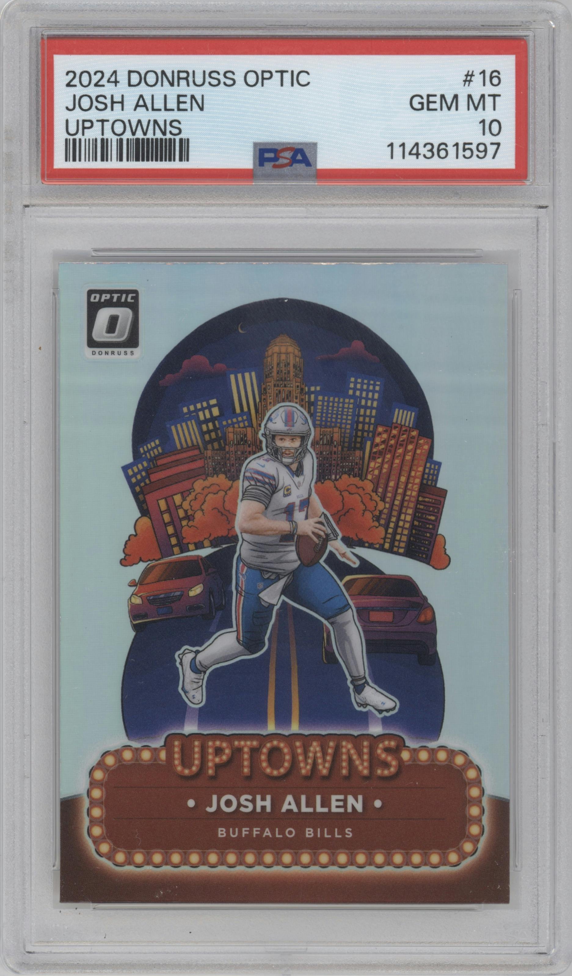 Josh Allen from the 2024 Donruss Optic set graded by PSA and given an overall grade of 10.