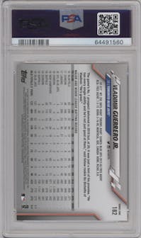 Vladimir Guerrero Jr. from the 2020 Topps Series 1 set graded by PSA and given an overall grade of 9.