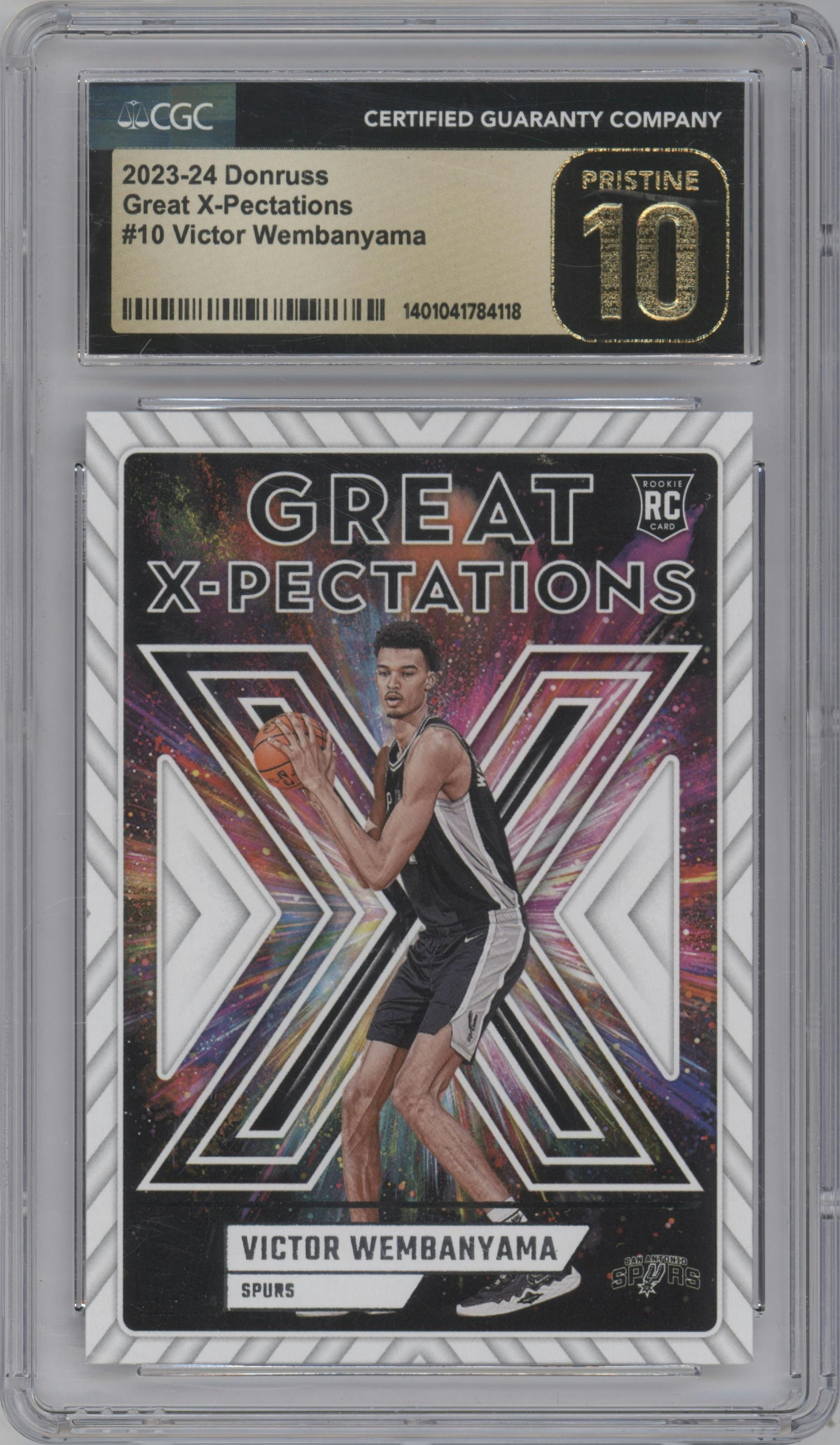 Victor Wembanyama from the 2023-24 Panini Donruss set graded by CSG and given an overall grade of 10.