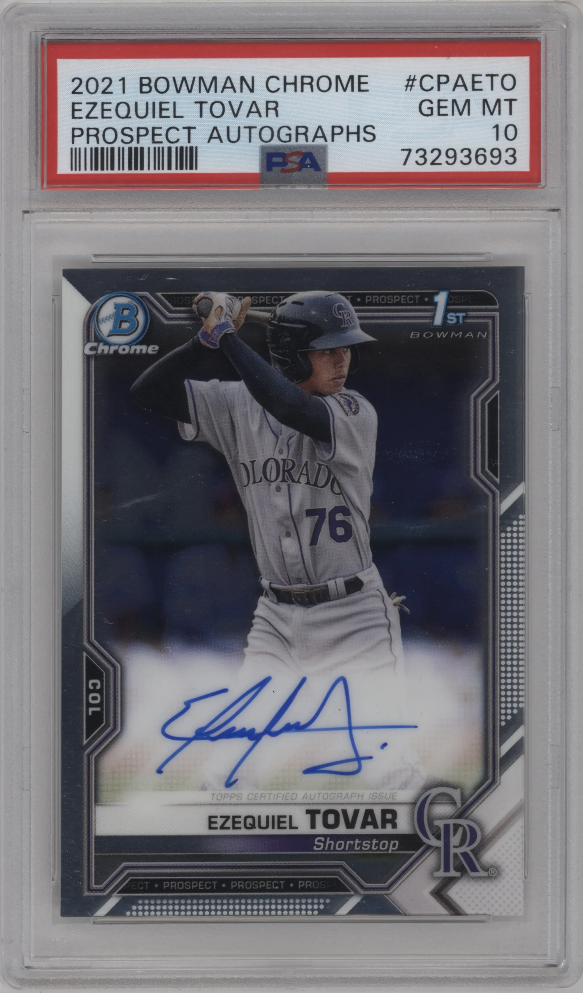 2021 Bowman Chrome Pros.Auto Ezequiel Tovar PSA 10