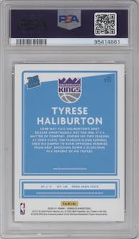 Tyrese Haliburton from the 2020-21 Panini Donruss set featuring a Orange Laser parallel graded by PSA and given an overall grade of 10.