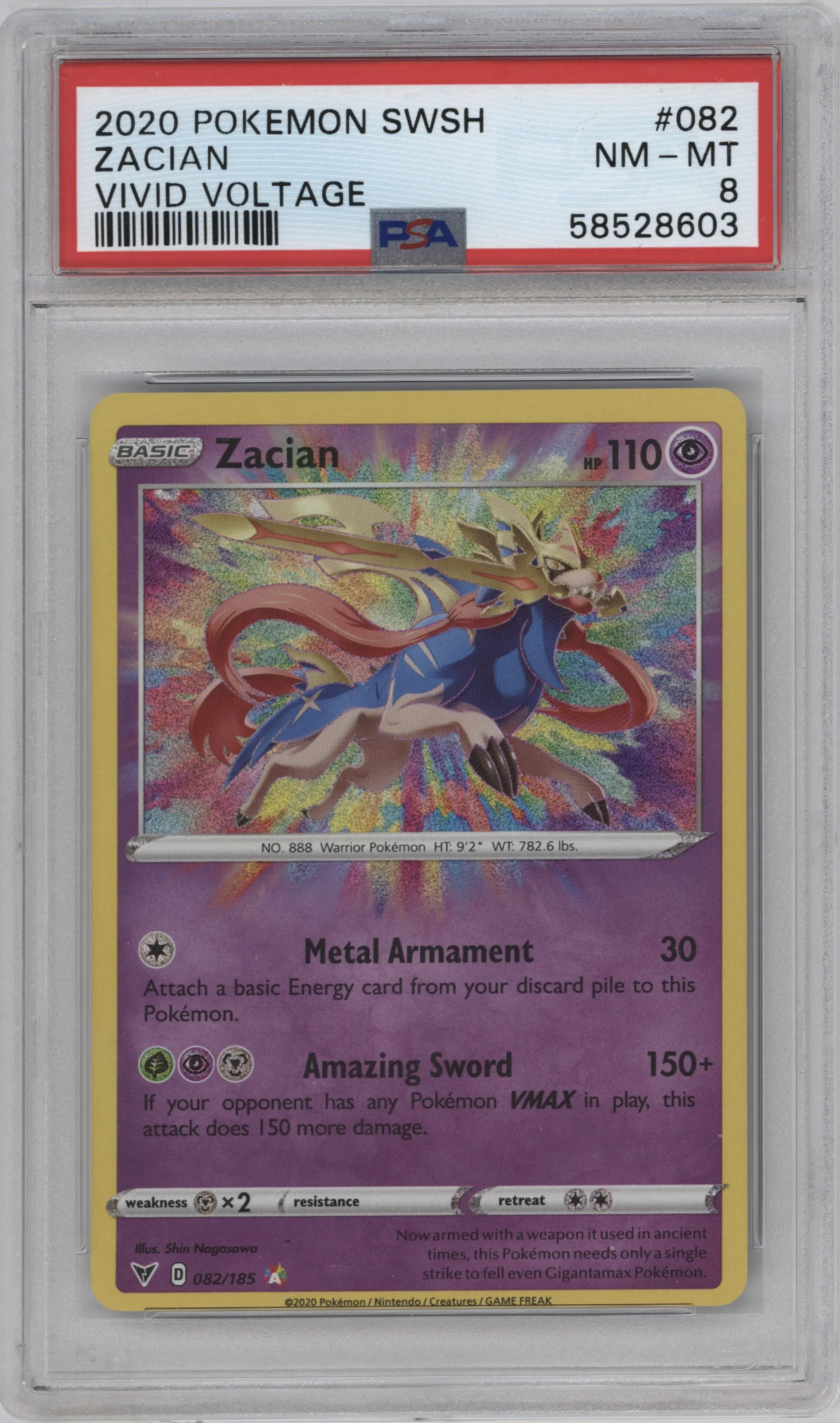 2020 Pokemon SWSH Vivid Voltage Zacian PSA 8