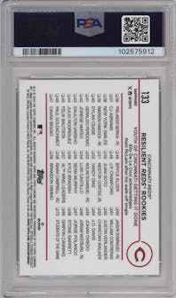 Elly De La Cruz from the 2024 Topps Chrome Sapphire set featuring a Orange parallel graded by PSA and given an overall grade of 10.