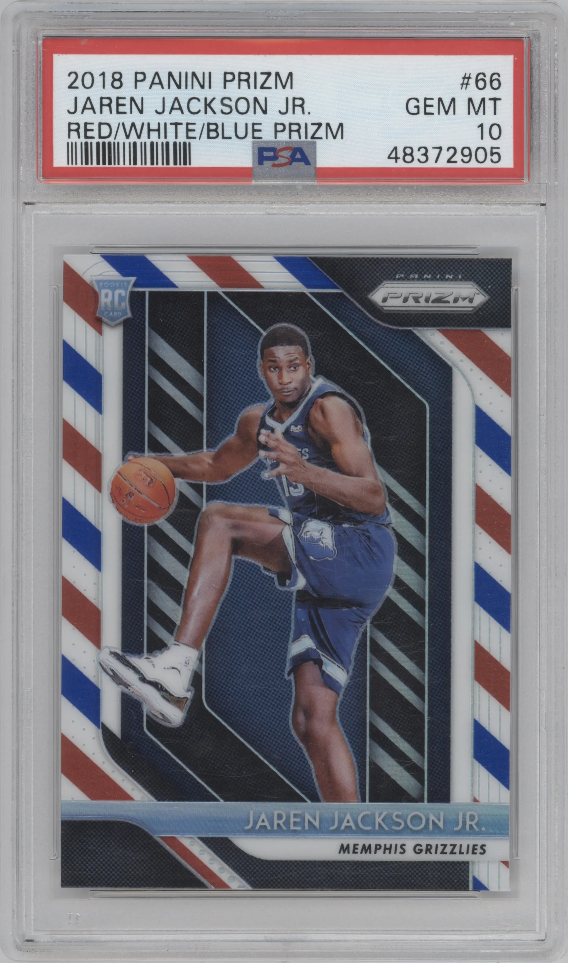 2018 Panini Prizm Jaren Jackson Jr. Red White Blue Prizm #66 PSA 10