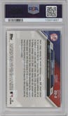 Aaron Judge from the 2024-25 Topps Now Off-Season set graded by PSA and given an overall grade of 10.