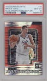 Nikola Jokic from the 2021-22 Panini Donruss Optic set featuring a Red Pulsar Prizm parallel graded by PSA and given an overall grade of 10.
