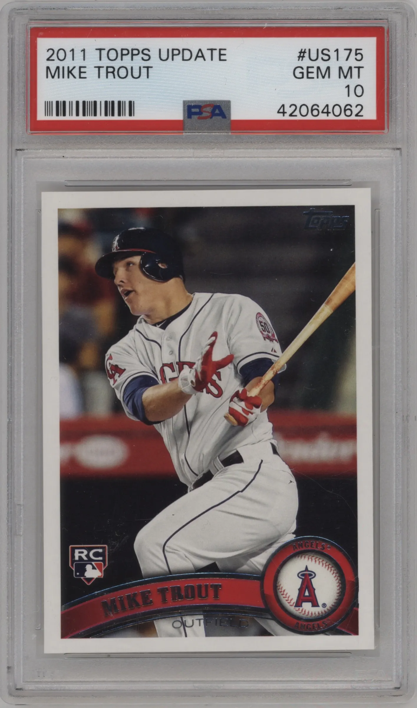 Mike Trout  from the 2011 Topps Update set graded by PSA and given an overall grade of 10.