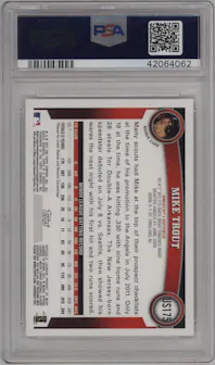 Mike Trout from the 2011 Topps Update set graded by PSA and given an overall grade of 10.