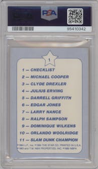 Checklist from the 1984 Star Slam Dunk Championship set graded by PSA and given an overall grade of 9.