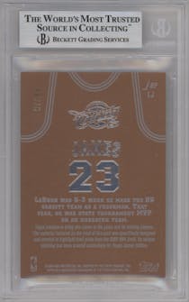 Lebron James from the 2003-04 Topps Jersey Edition set featuring a Copper parallel graded by Beckett and given an overall grade of 9.