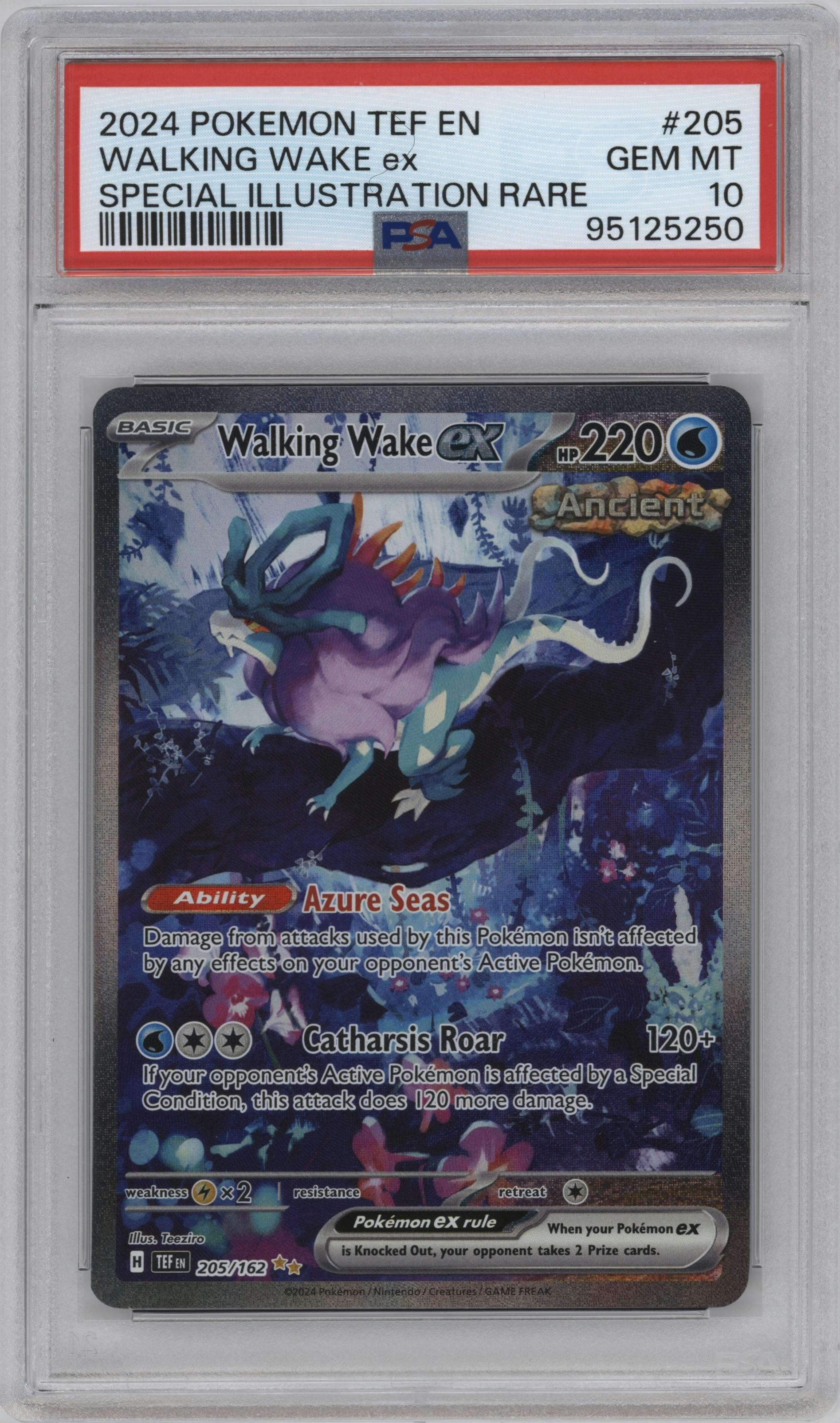 Walking Wake ex from the 2024 Pokemon SV set graded by PSA and given an overall grade of 10.