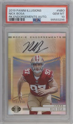 Nick Bosa from the 2019 Panini Illusions set graded by PSA and given an overall grade of 10.
