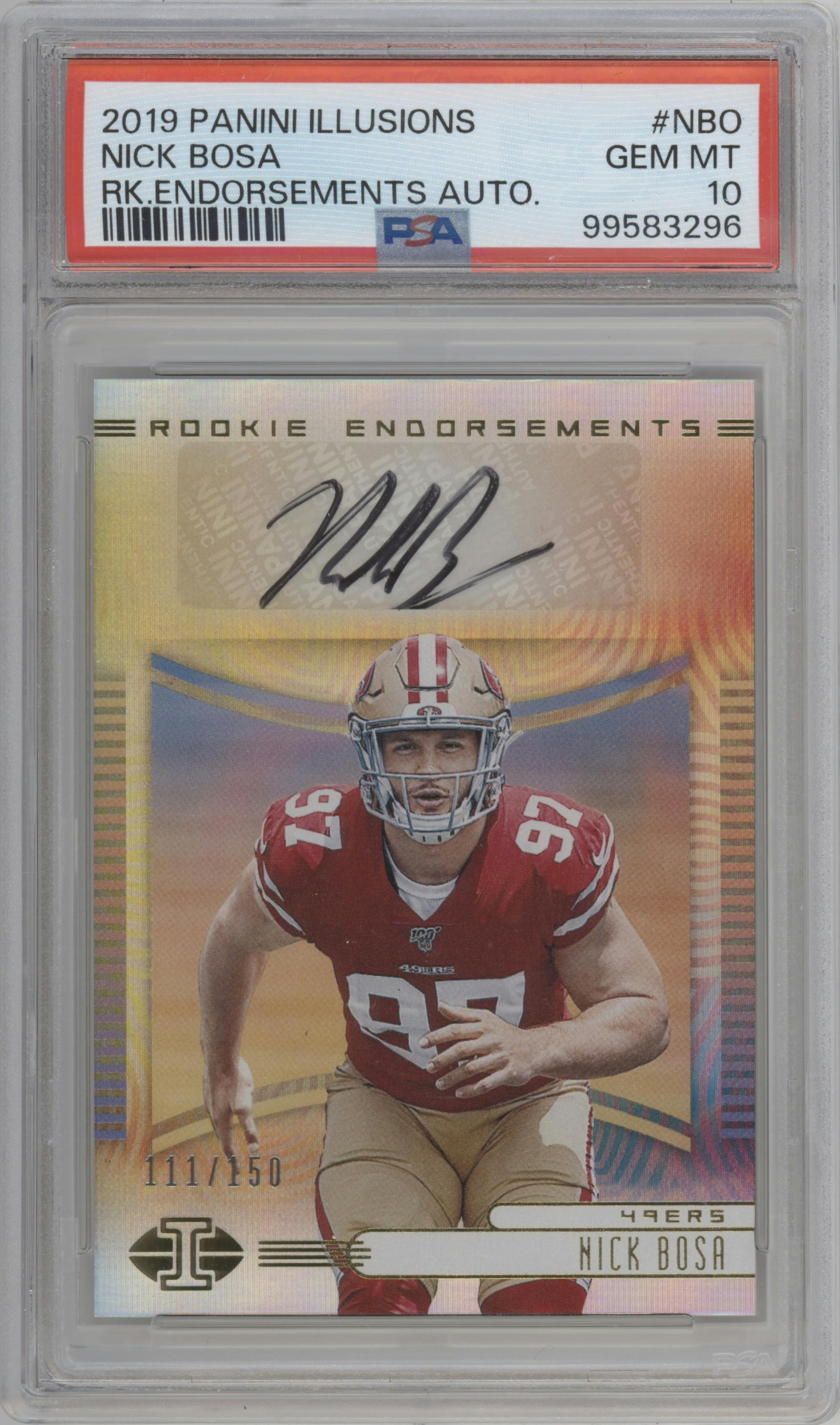 Nick Bosa from the 2019 Panini Illusions set graded by PSA and given an overall grade of 10.