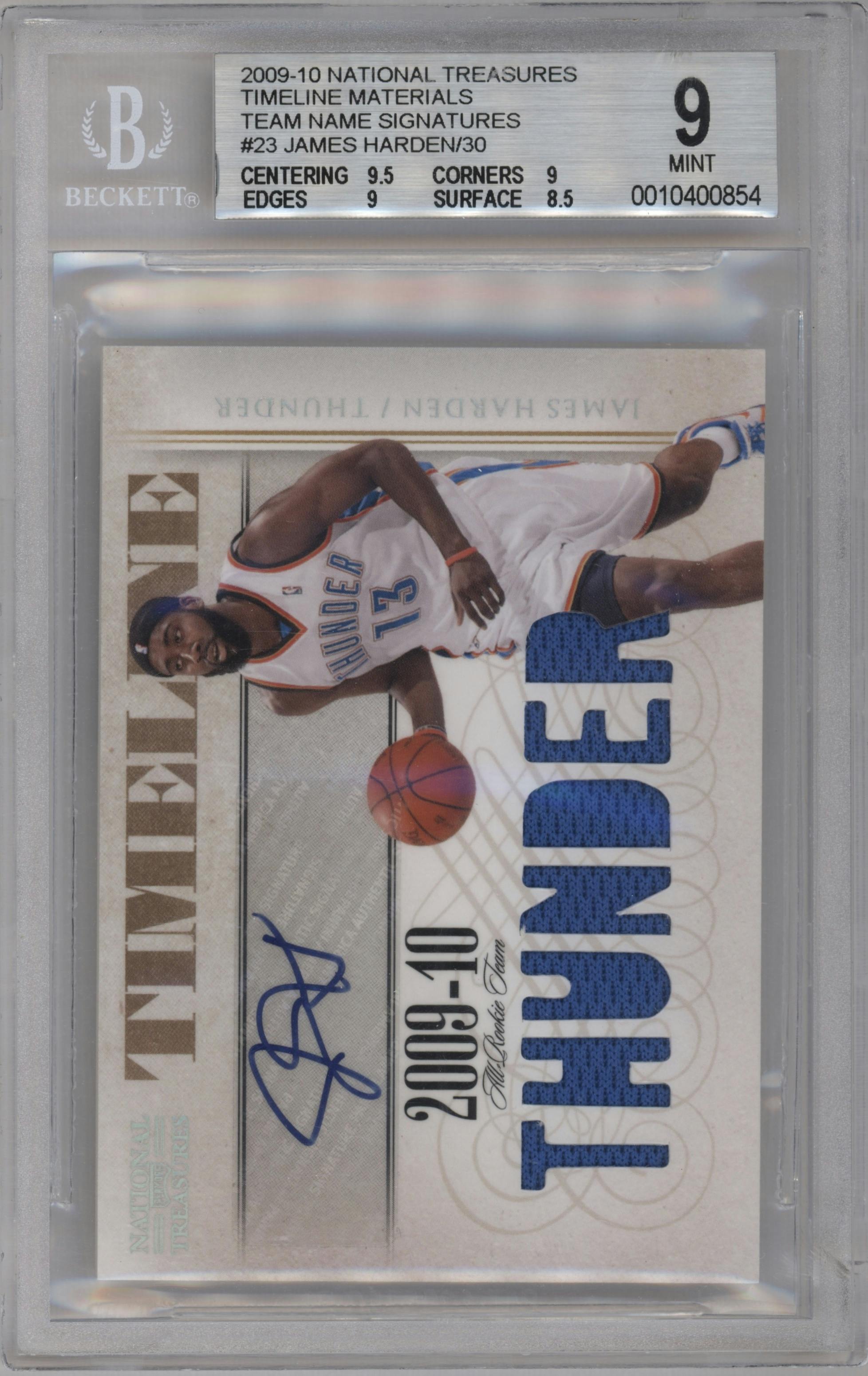 James Harden from the 2009-10 Playoff National Treasures set graded by Beckett and given an overall grade of 9.