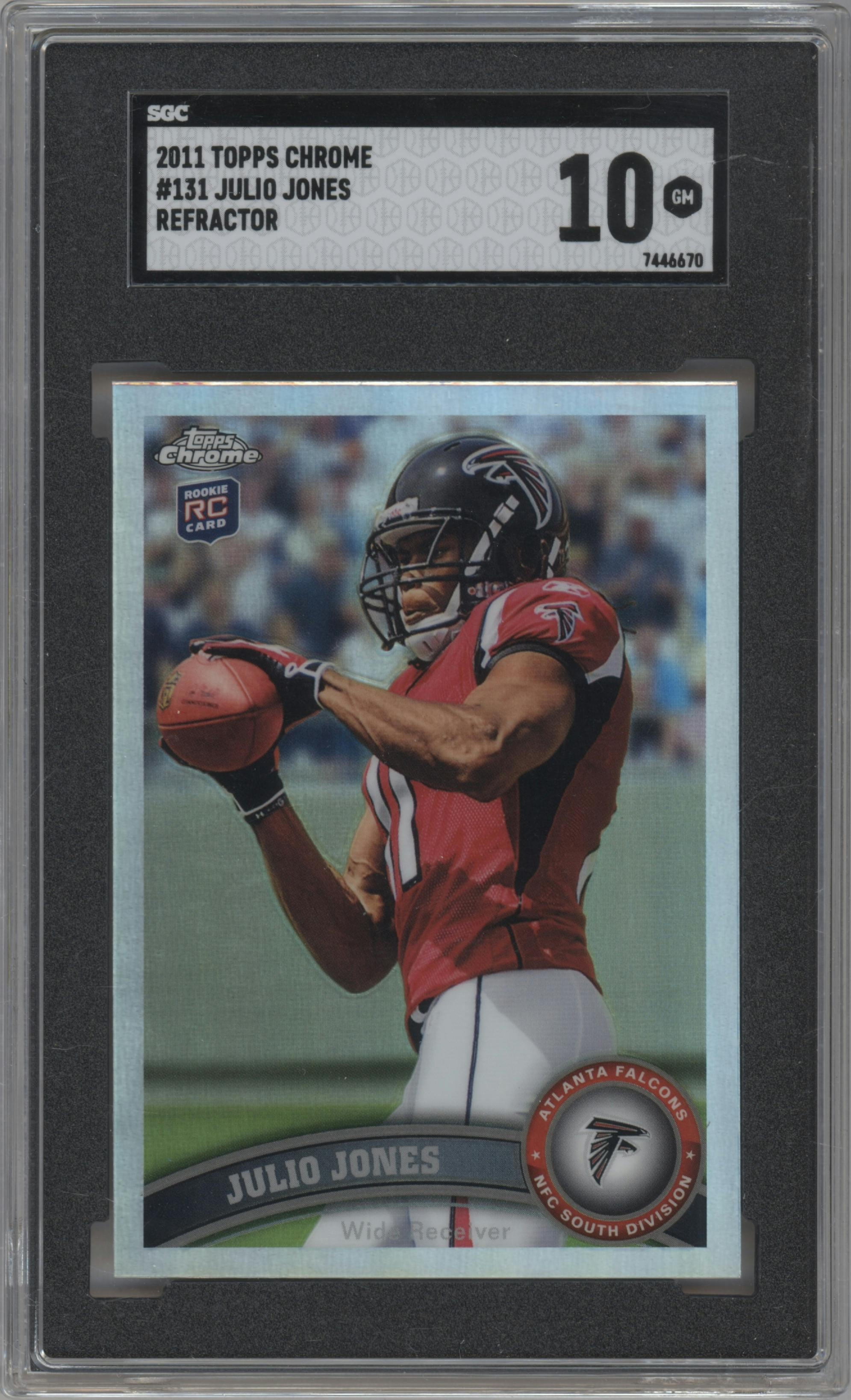 Julio Jones from the 2011 Topps Chrome set featuring a Refractor parallel graded by SGC and given an overall grade of 10.