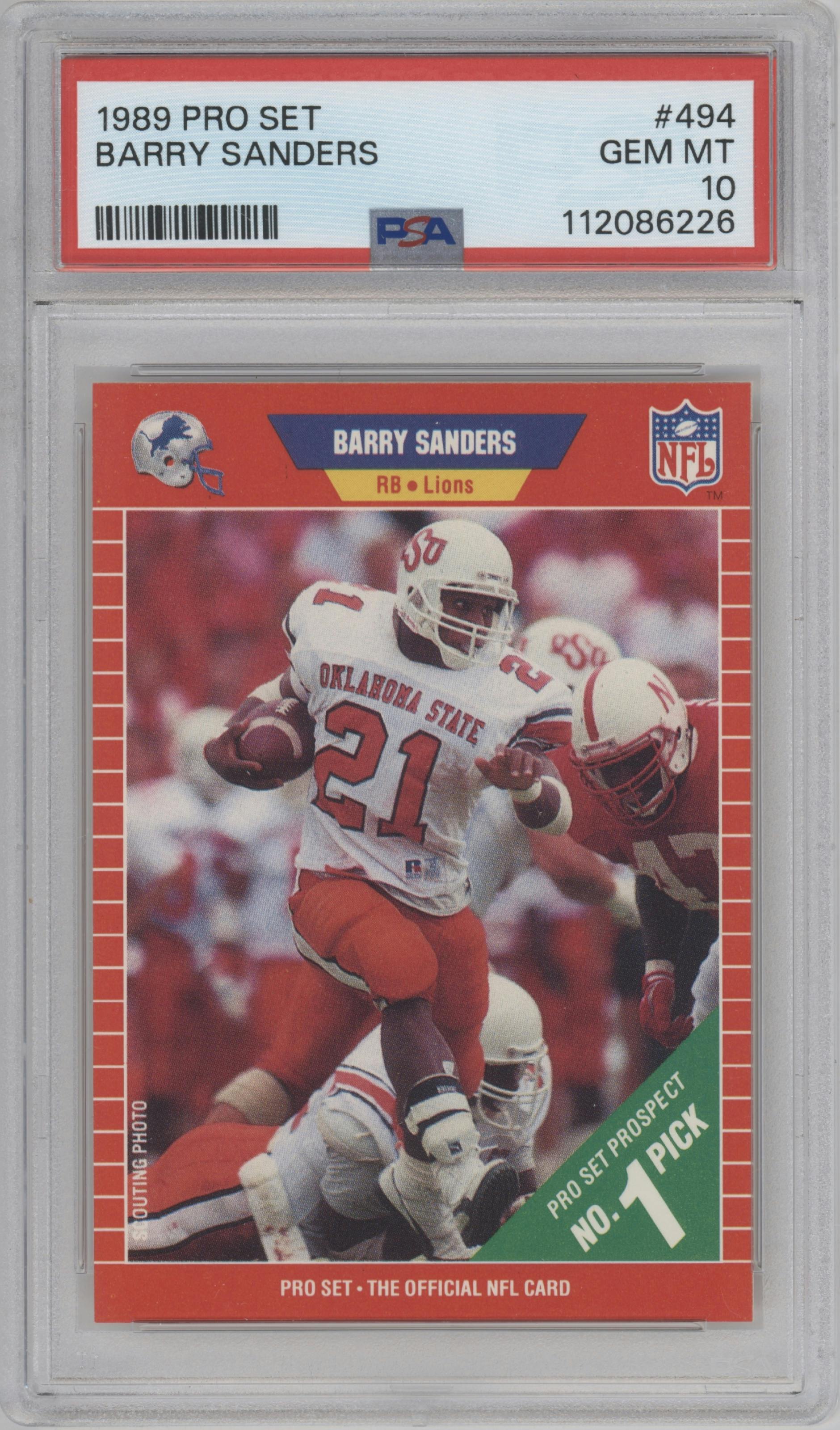 Barry Sanders from the 1989 Pro Set set graded by PSA and given an overall grade of 10.