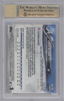 Ronald Acuna from the 2018 Topps Chrome set featuring a Refractor parallel graded by Beckett and given an overall grade of 9.5.