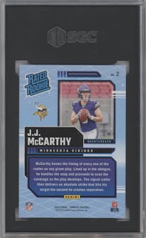 J.J. McCarthy from the 2024 Donruss set graded by SGC and given an overall grade of 10.
