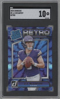 J.J. McCarthy from the 2024 Donruss set graded by SGC and given an overall grade of 10.