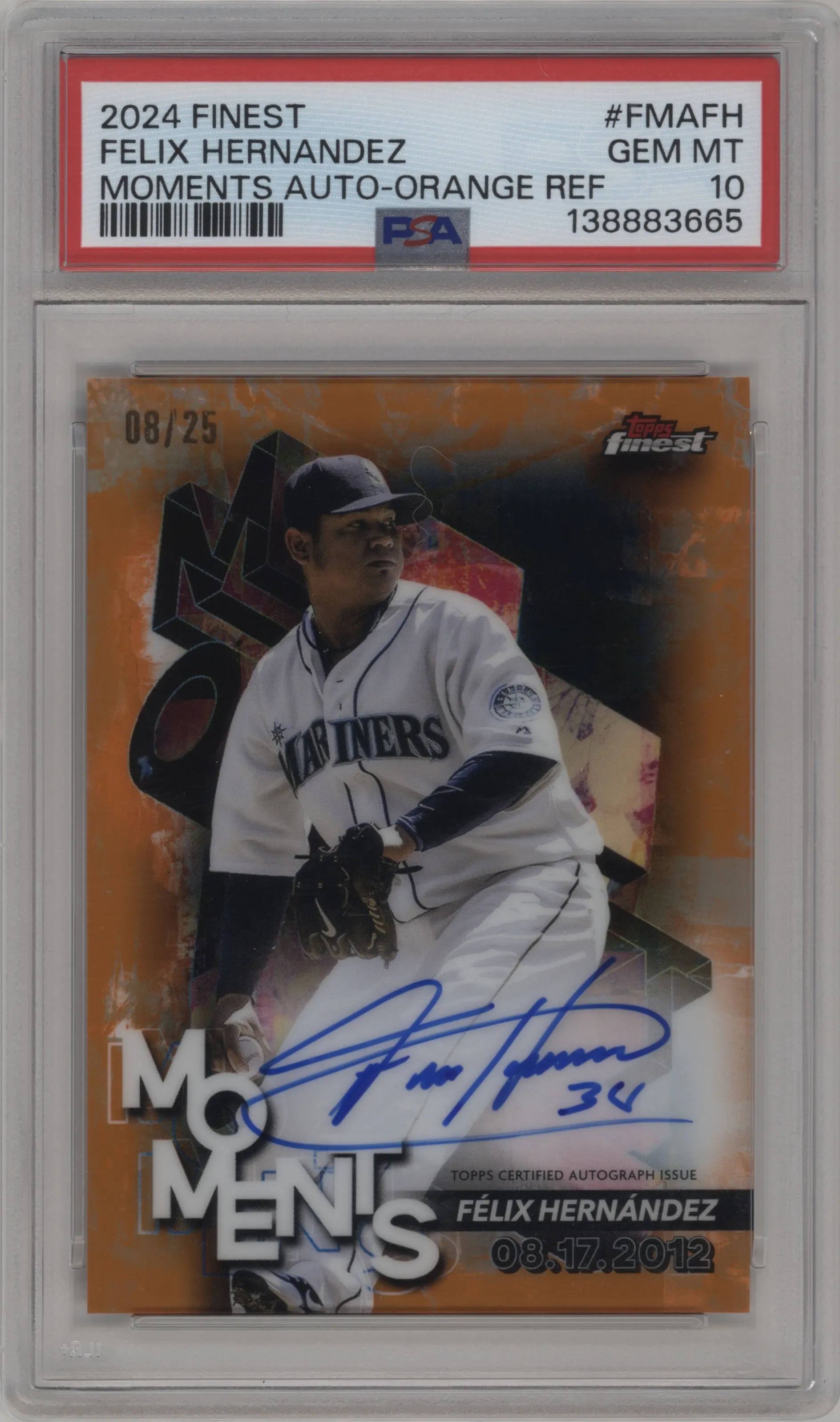 2024 Topps Finest Moments Auto Felix Hernandez Orange Refractor #FMA-FH PSA 10