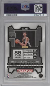 Victor Wembanyama from the 2023-24 Panini Prizm Monopoly set graded by PSA and given an overall grade of 9.