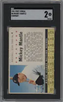 Mickey Mantle from the 1961 Post Cereal (F278-33) set featuring a Variation parallel graded by SGC and given an overall grade of 2.