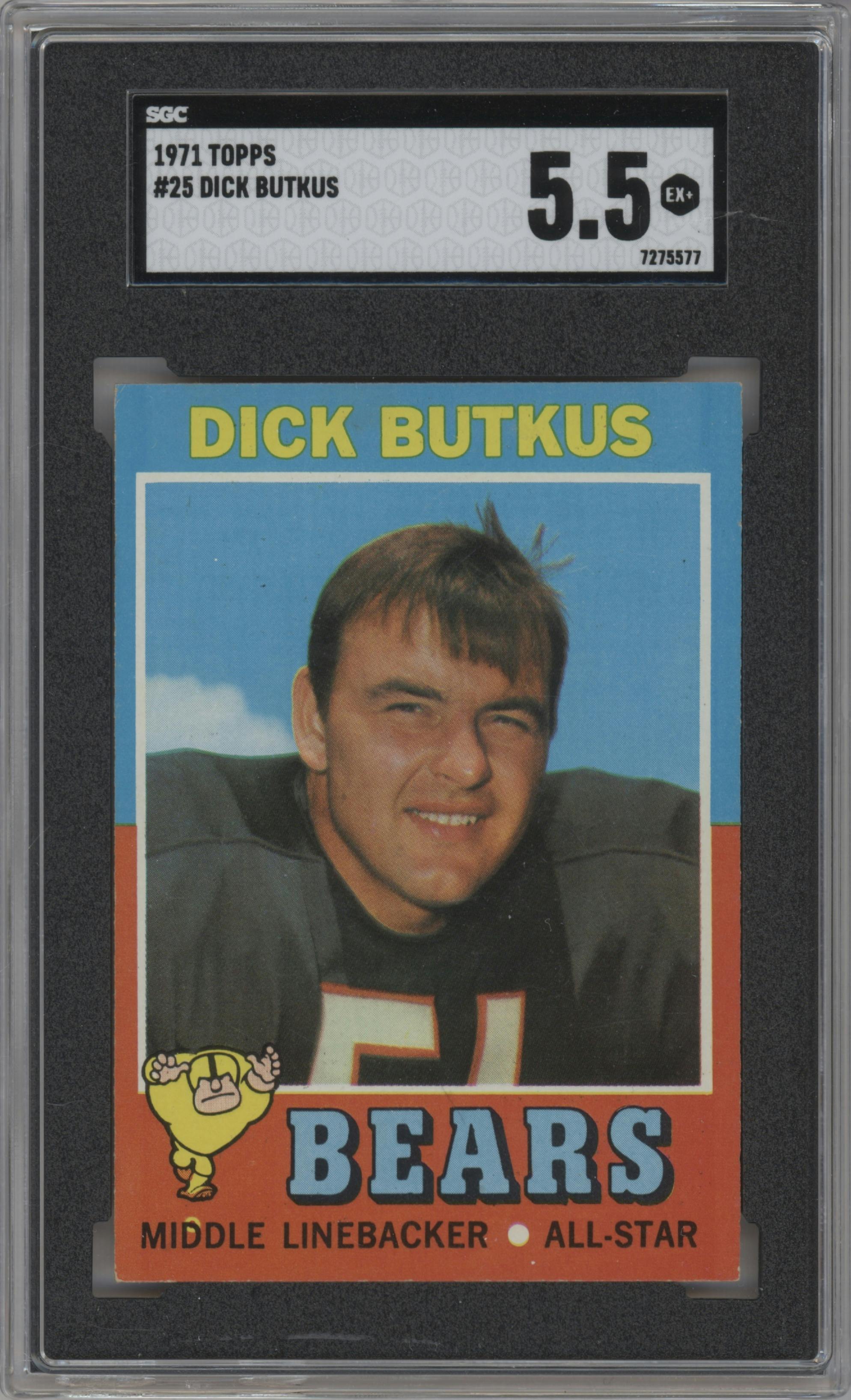 Dick Butkus from the 1971 Topps set graded by SGC and given an overall grade of 5.5.
