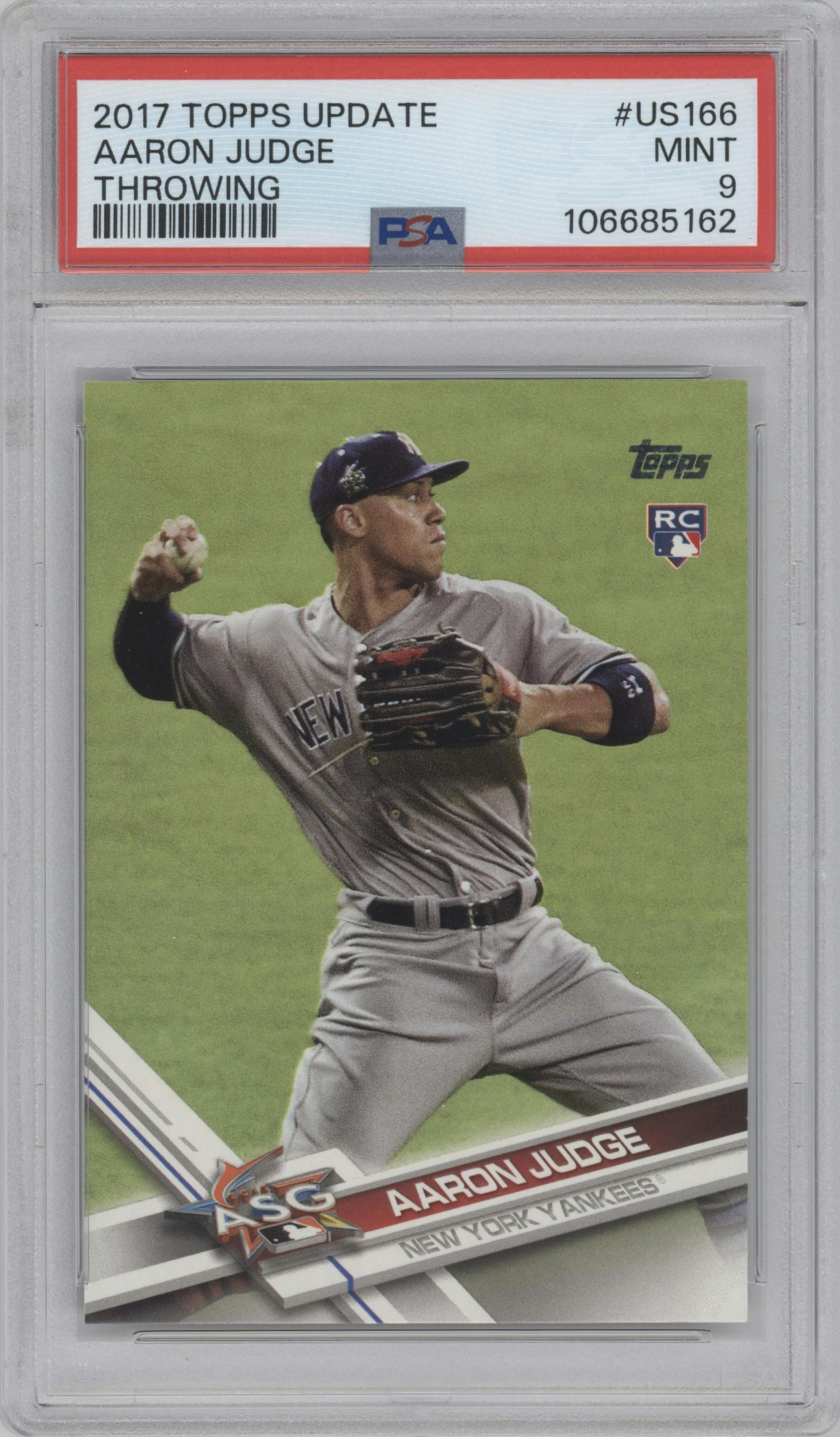 Aaron Judge from the 2017 Topps Update set graded by PSA and given an overall grade of 9.