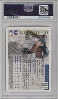 Derek Jeter from the 1996 Topps Finest set featuring a W/ Coating parallel graded by PSA and given an overall grade of 8.