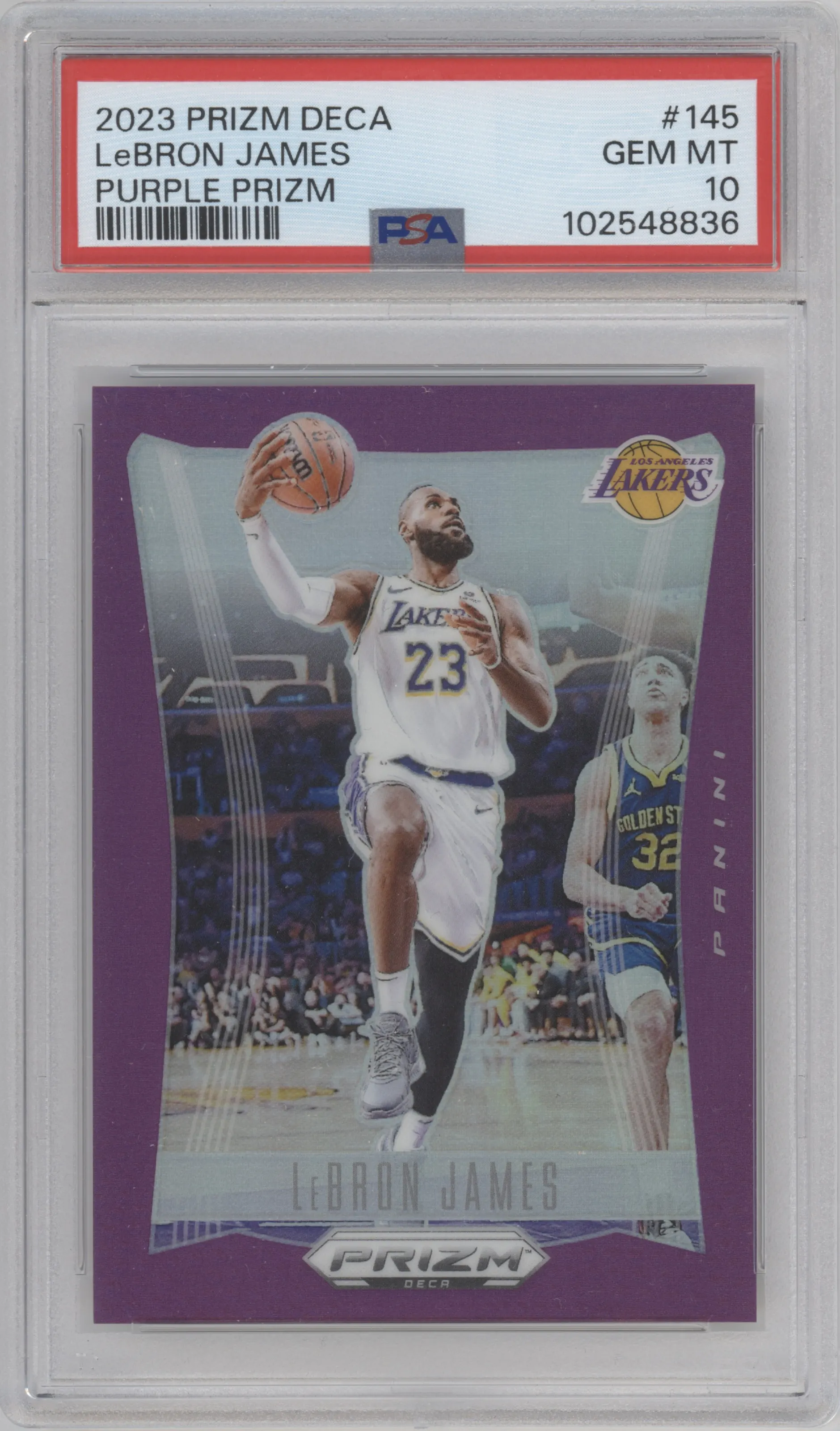 2023 Panini Prizm Deca LeBron James Purple Prizm #145 PSA 10