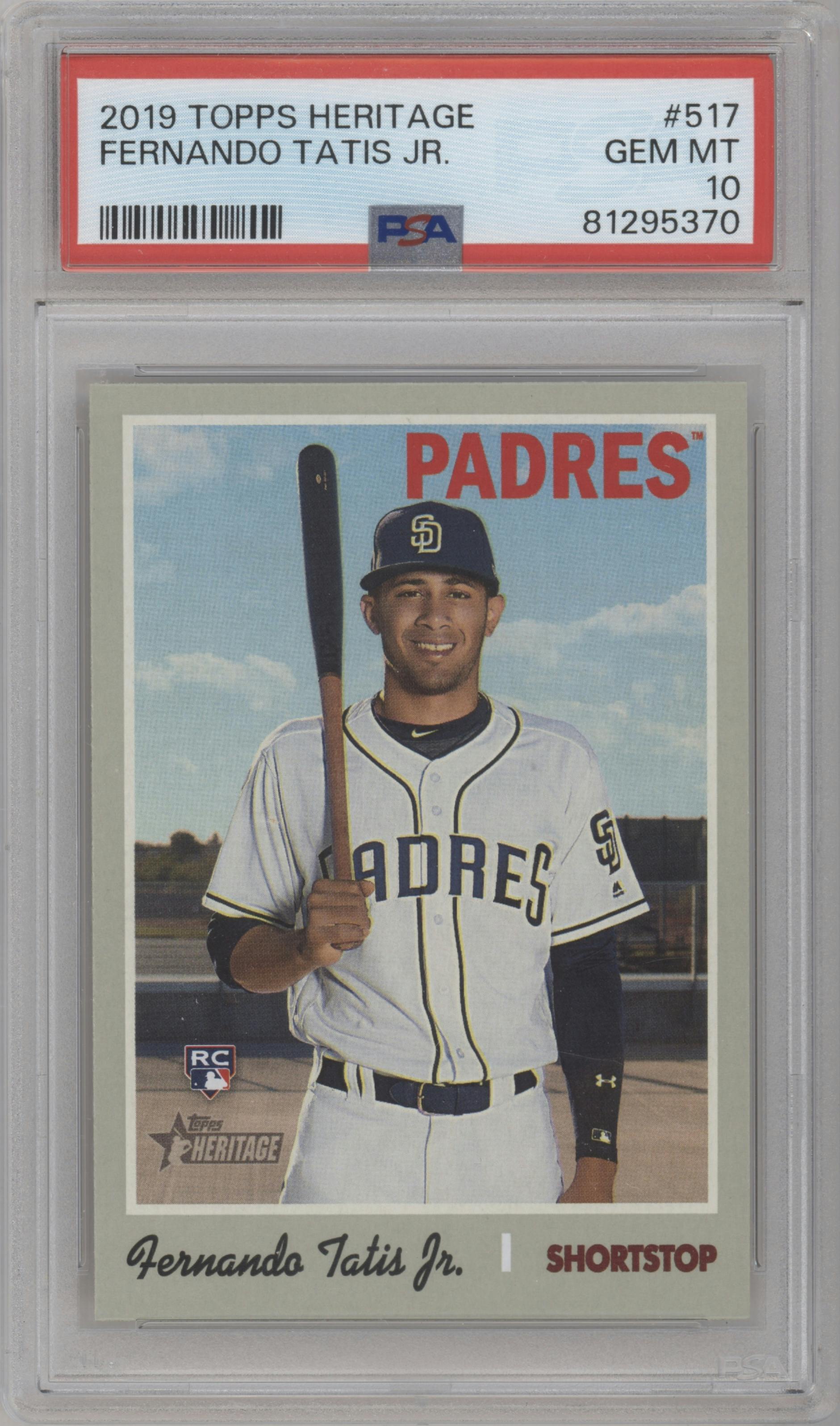 Fernando Tatis Jr. from the 2019 Topps Heritage HN set graded by PSA and given an overall grade of 10.