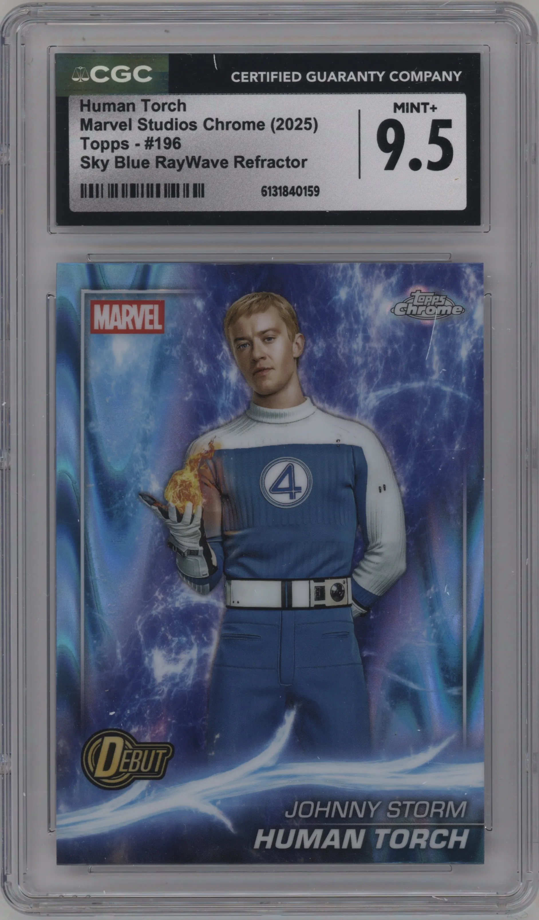 2025 Topps Chrome Marvel Studios Human Torch Sky Blue RayWave Refractor CGC 9.5