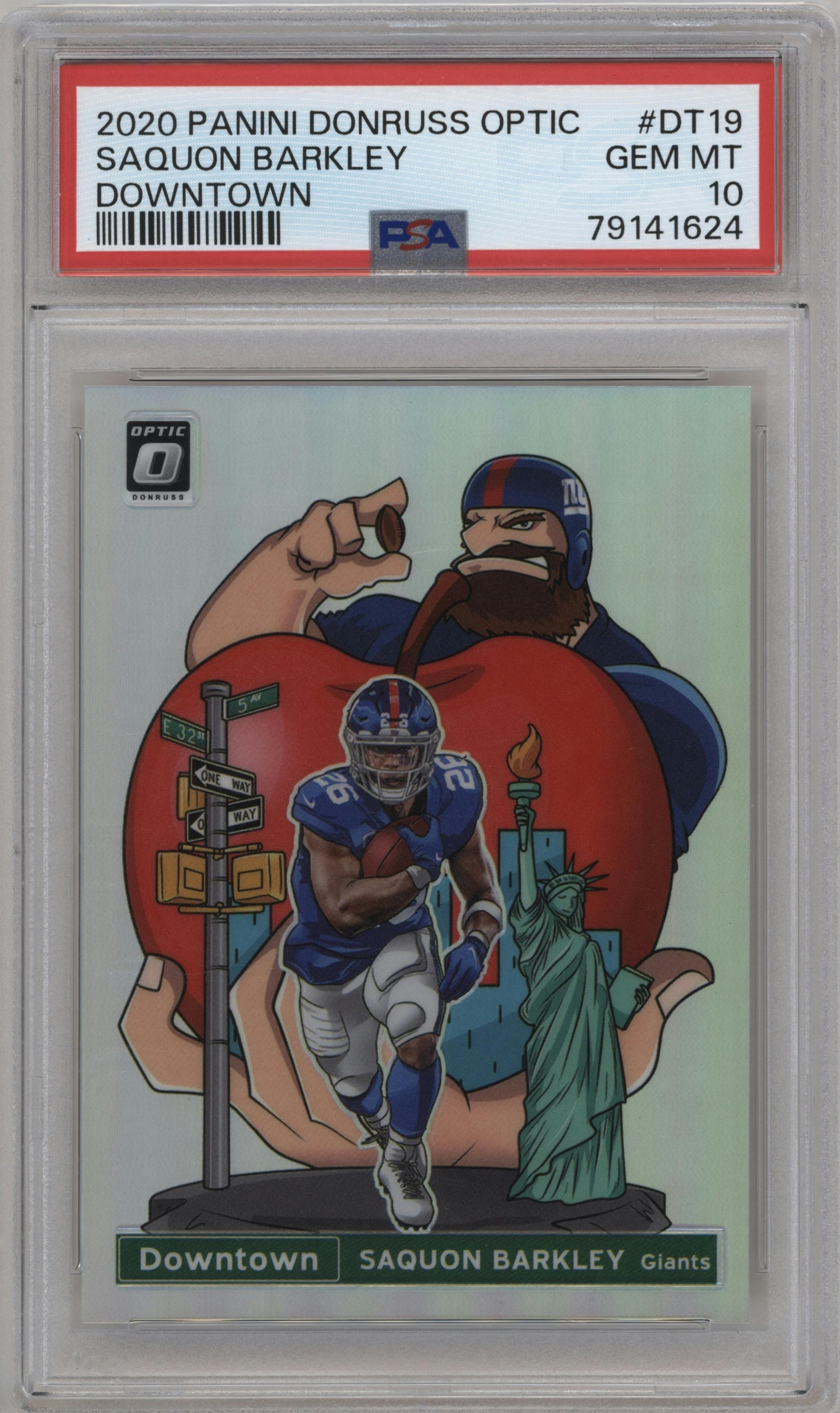 Saquon Barkley from the 2020 Panini Donruss Optic set graded by PSA and given an overall grade of 10.