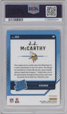 J.J. McCarthy from the 2024 Donruss set featuring a Pink parallel graded by PSA and given an overall grade of 10.