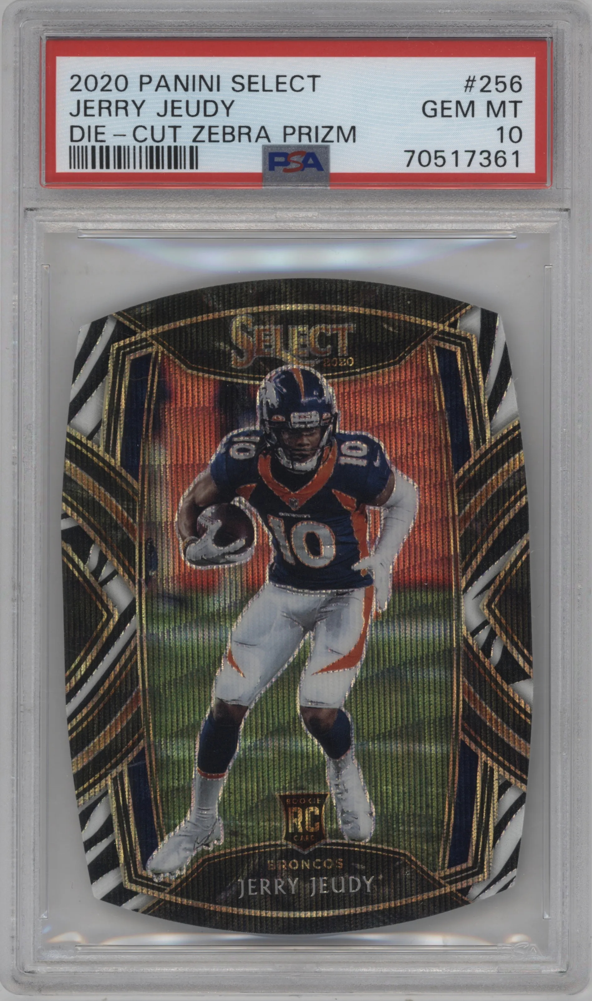 2020 Panini Select Club Lvl. Jerry Jeudy Die-Cut Zebra PSA 10