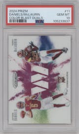 Jayden Daniels/Terry McLaurin from the 2024 Panini Prizm set graded by PSA and given an overall grade of 10.