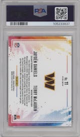 Jayden Daniels/Terry McLaurin from the 2024 Panini Prizm set graded by PSA and given an overall grade of 10.
