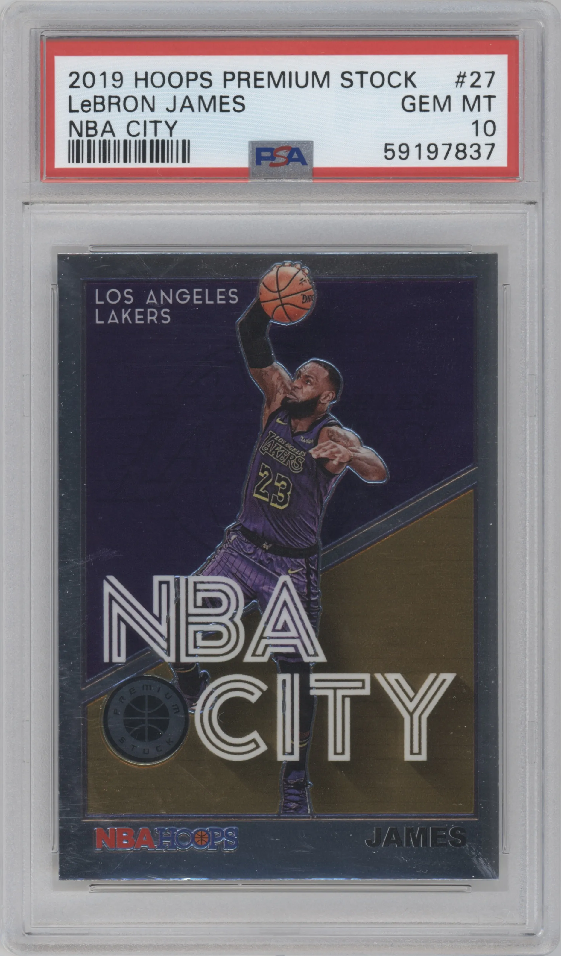 2019 Panini Hoops Premium Stock NBA City LeBron James #27 PSA 10