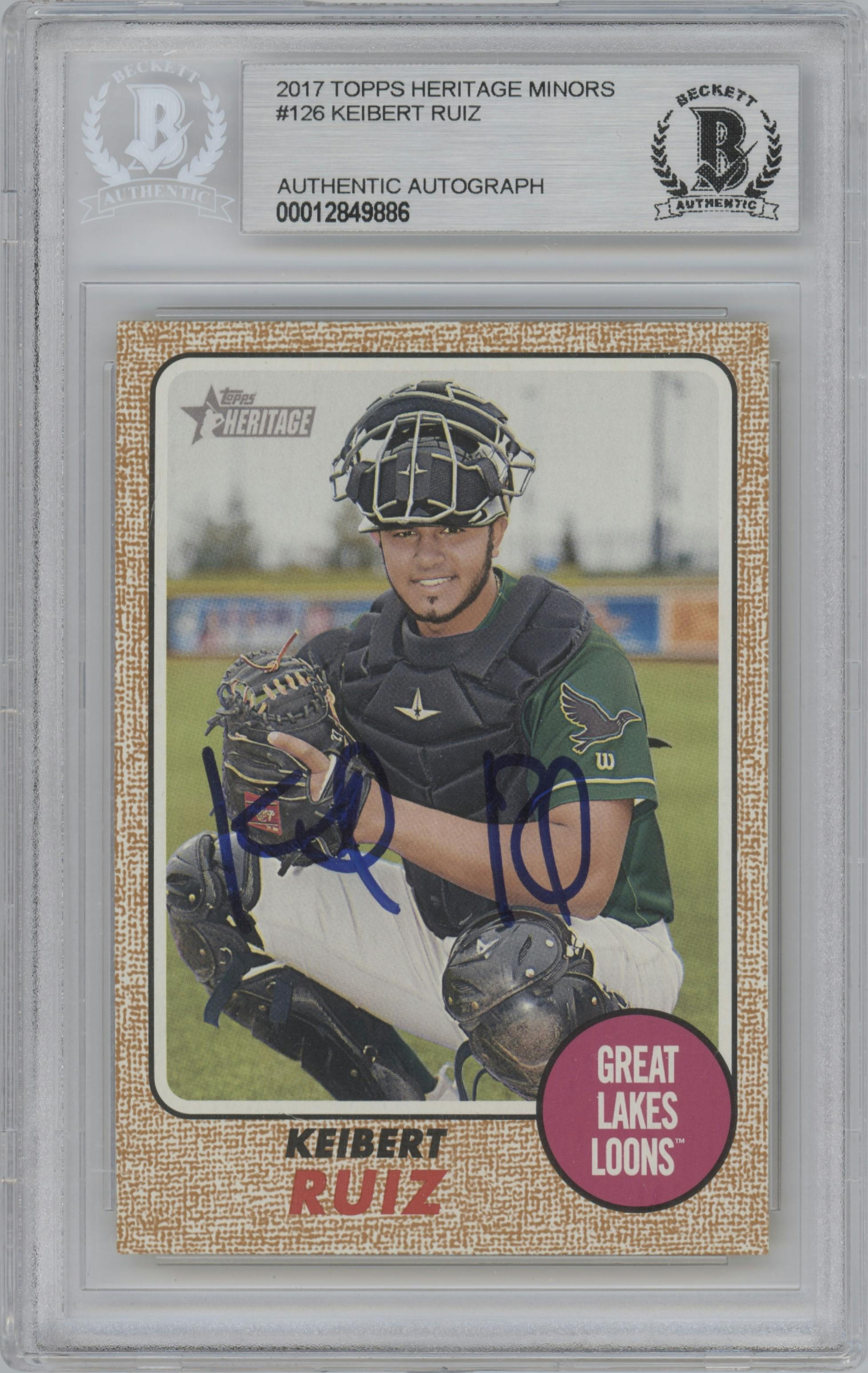 Keibert Ruiz from the 2017 Topps Heritage Minor League set graded by Beckett.